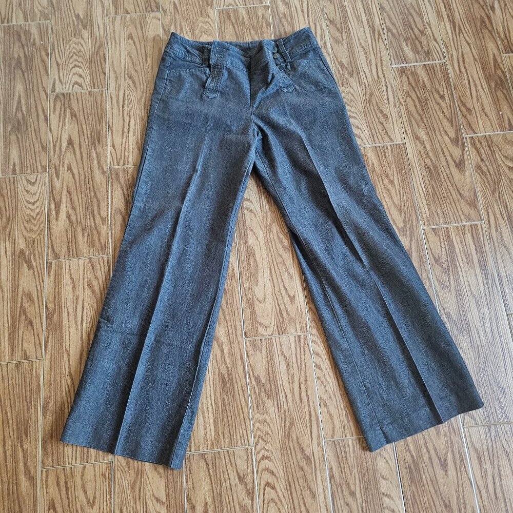 Larry Levine Y2K Sailor Bib Pants | Size 8 | Dark Brown/Grey Wide Leg Trousers